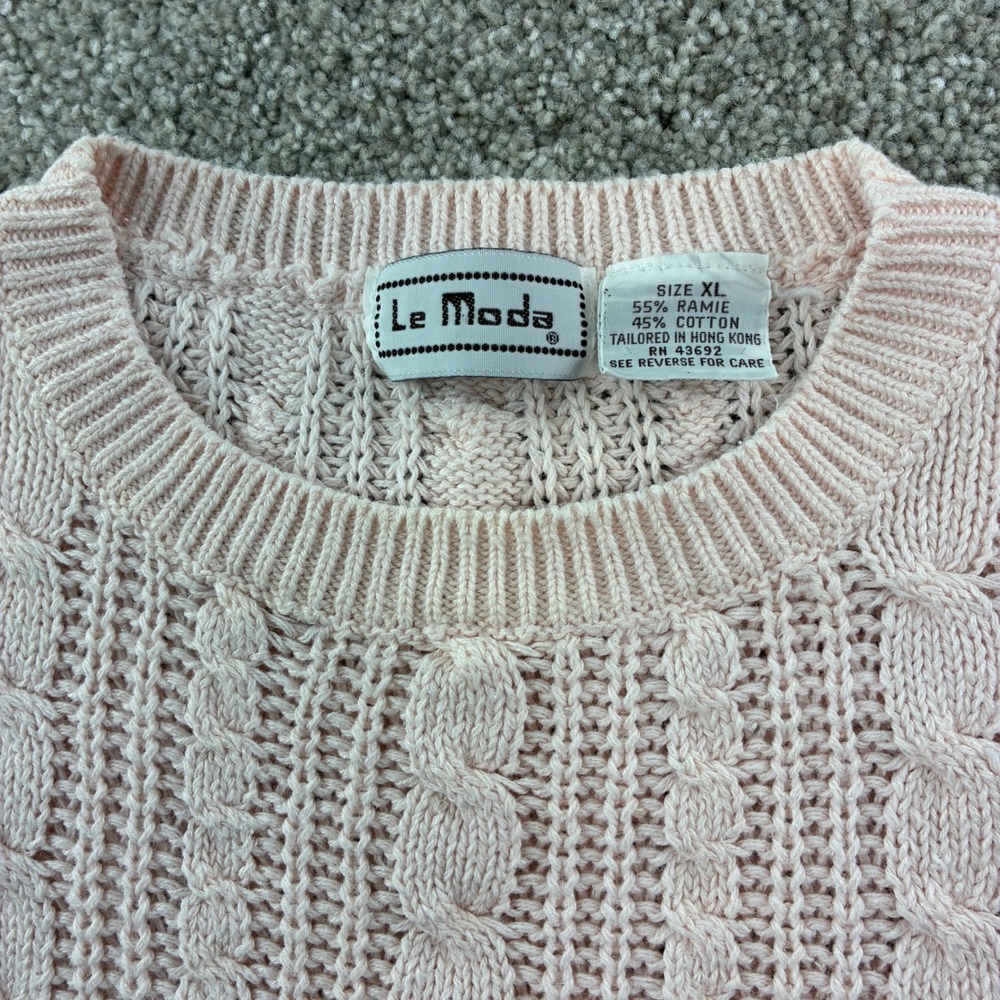 Le Moda Vintage Pink Cable Knit Cotton Blend Sweater Vest Womens XL‎ Retro 80's
